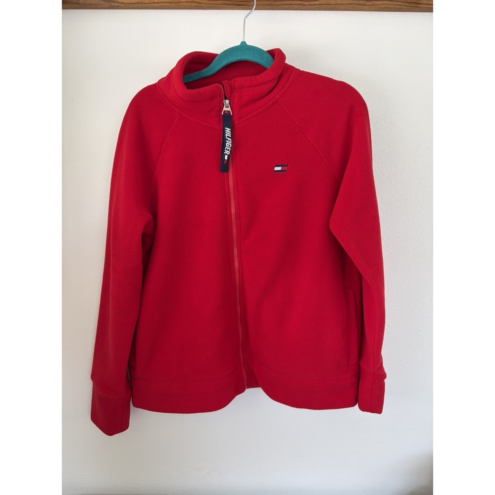 Tommy‎ Hilfiger Boy's Red Fleece SZ XL Zip Up Long Sleeve 90's